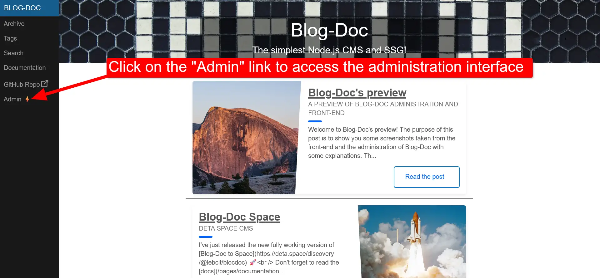 Access Blog-Doc administration interface