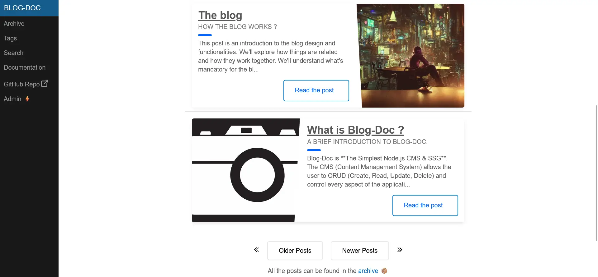 Search page of Blog-Doc's front-end