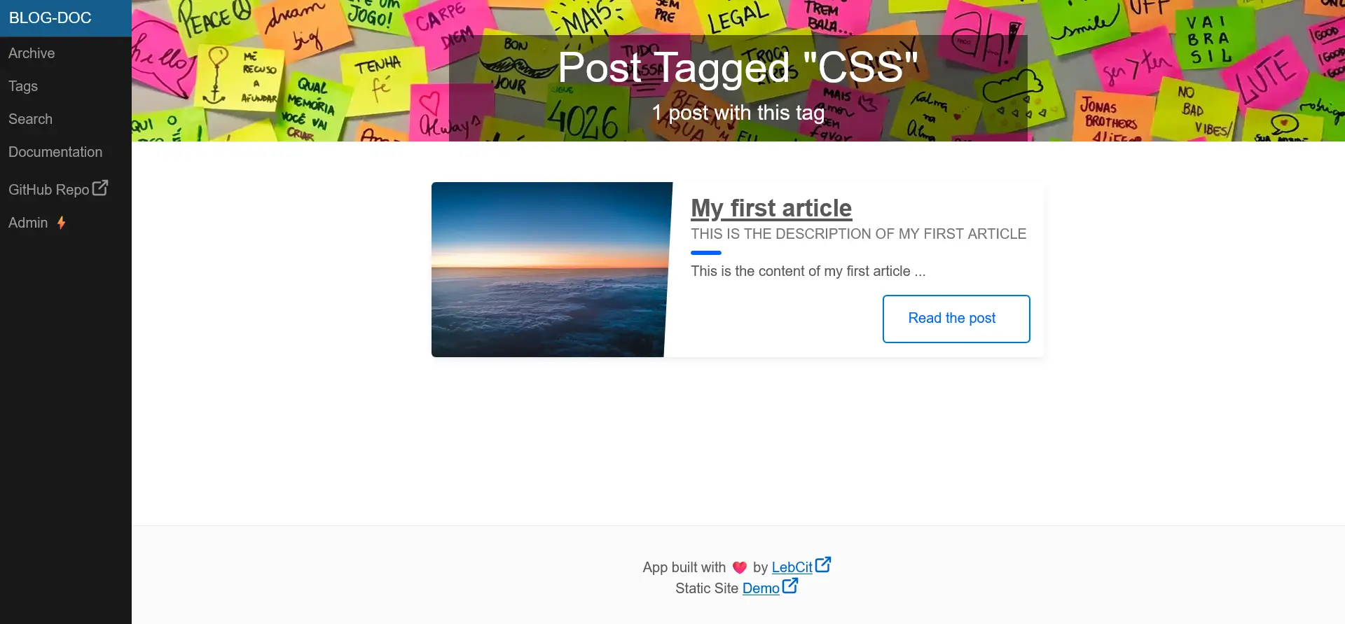 A single tags page of Blog-Doc's front-end